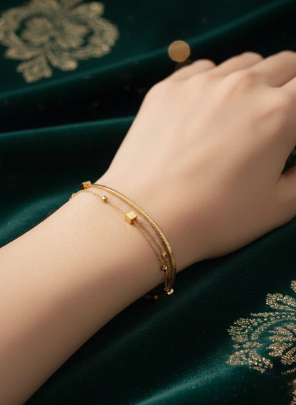 Elegant Gold Minimalist Double Layer Bracelet