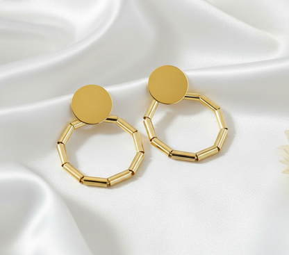 Gold Finish Beaded Hoop Drop Earrings