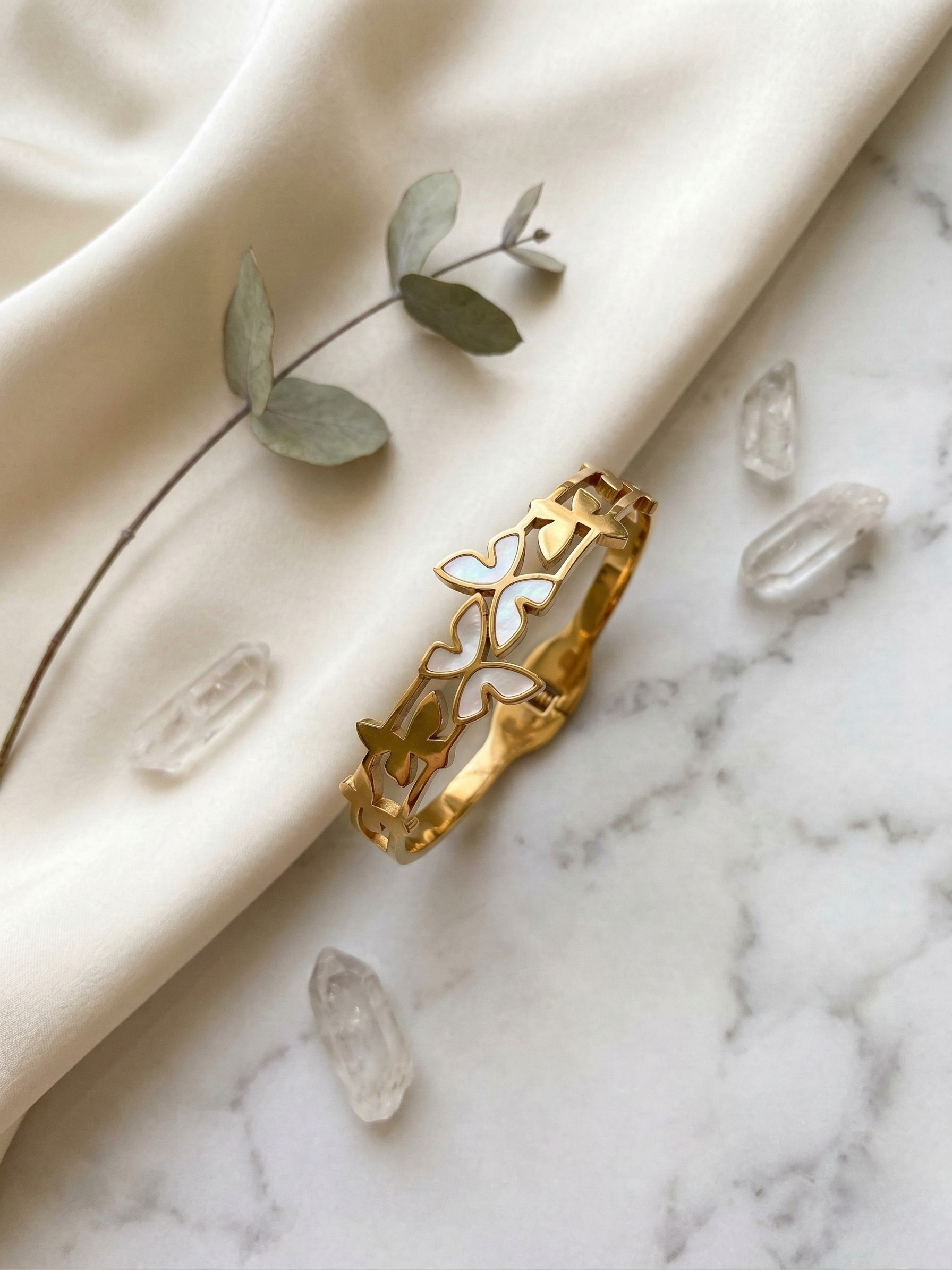 Elegant Gold Butterfly Kada With Marble Inlay