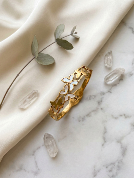 Elegant Gold Butterfly Kada With Marble Inlay