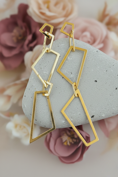 Geometric Elegance Gold Drop Earrings