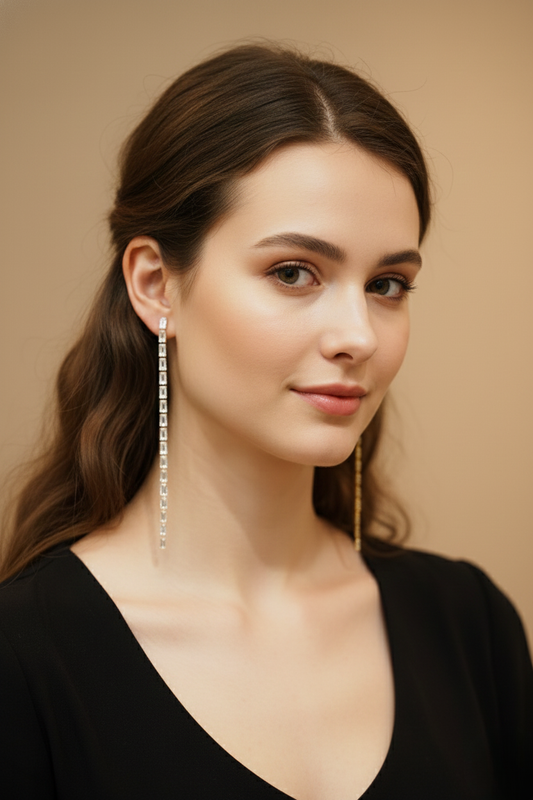 Korean Style Crystal Long Drop Earrings