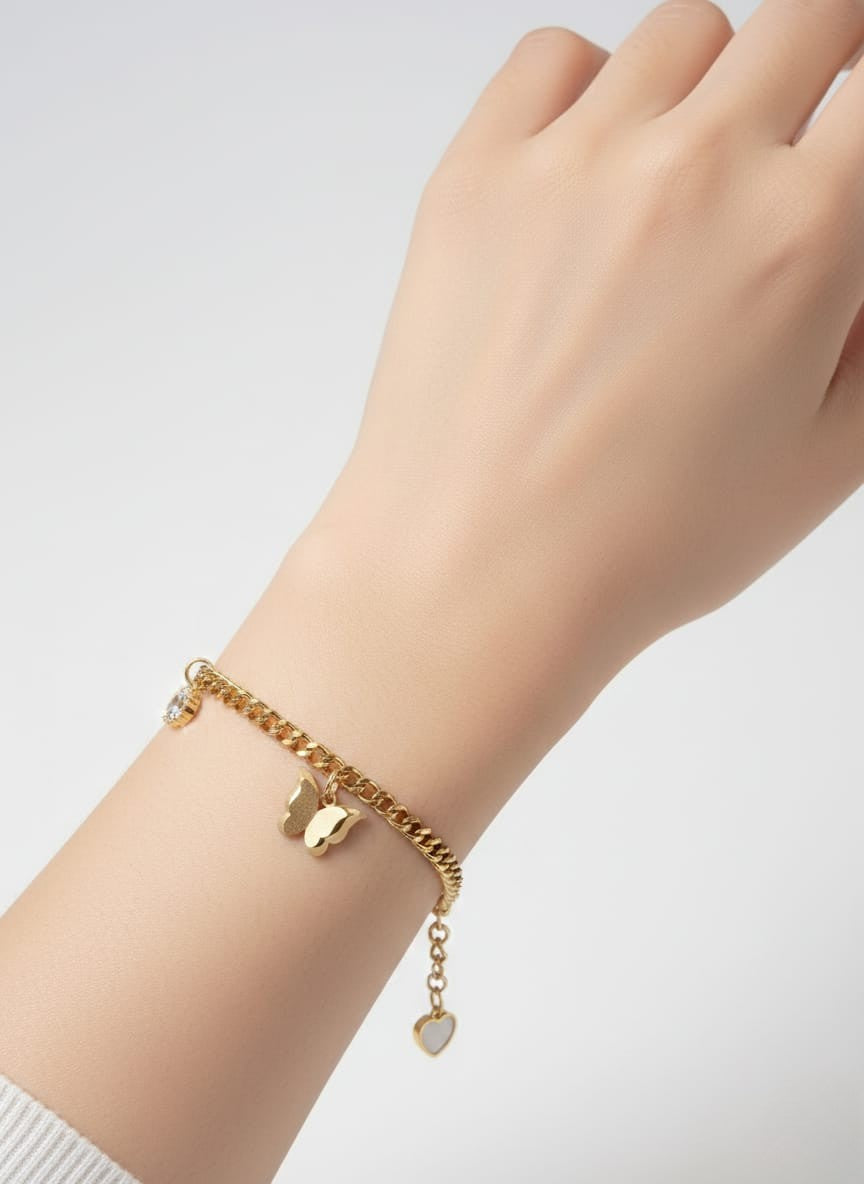 Elegant Gold Charm Bracelet with Butterfly Pendant