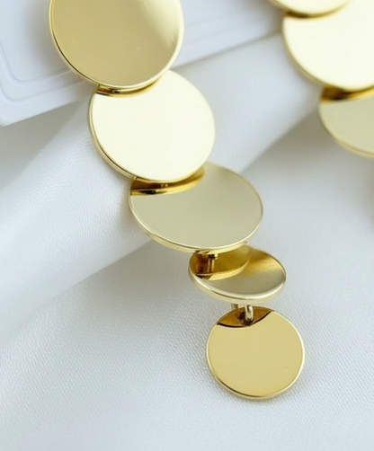 Gold Finish Cascading Disc Drop Earrings