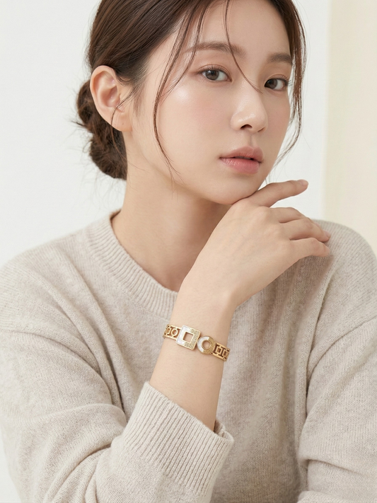 Stylish Gold Plated Dual Shape Designer Bracelet