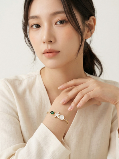 Elegant Gold Ocean-Themed Korean Style Bangl