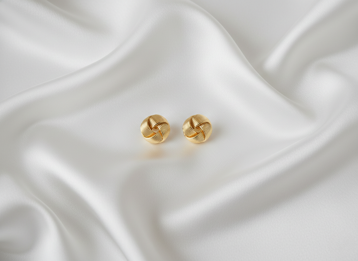 Gold Finish Textured Knot Stud Earrings