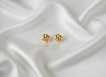 Gold Finish Textured Knot Stud Earrings