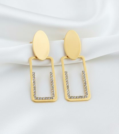 Gold Tone Crystal Rectangle Drop Earrings
