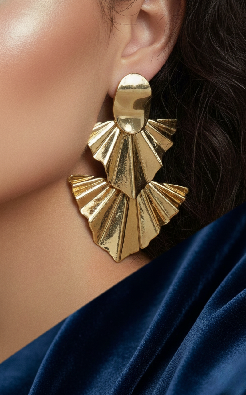 Gold Fan Drop Earrings – Elegant Statement Jewelry