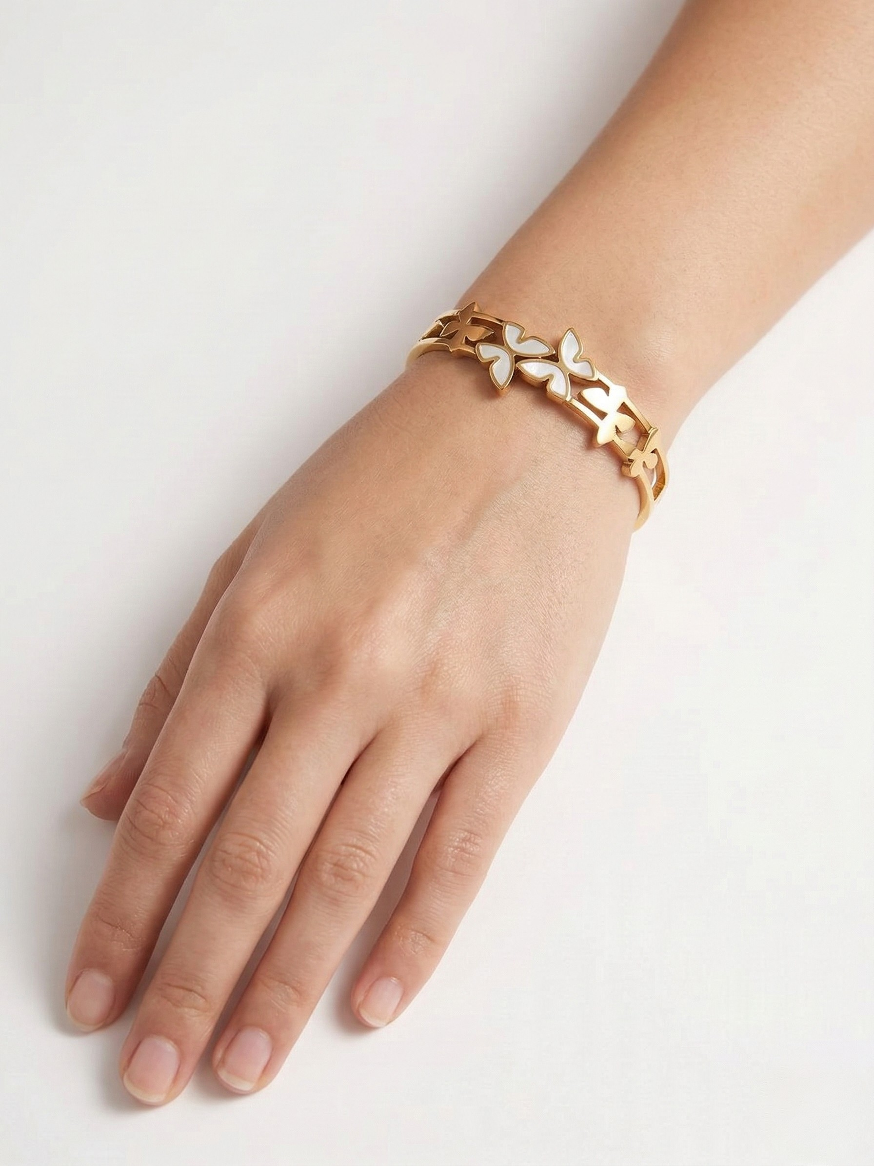 Elegant Gold Butterfly Kada With Marble Inlay