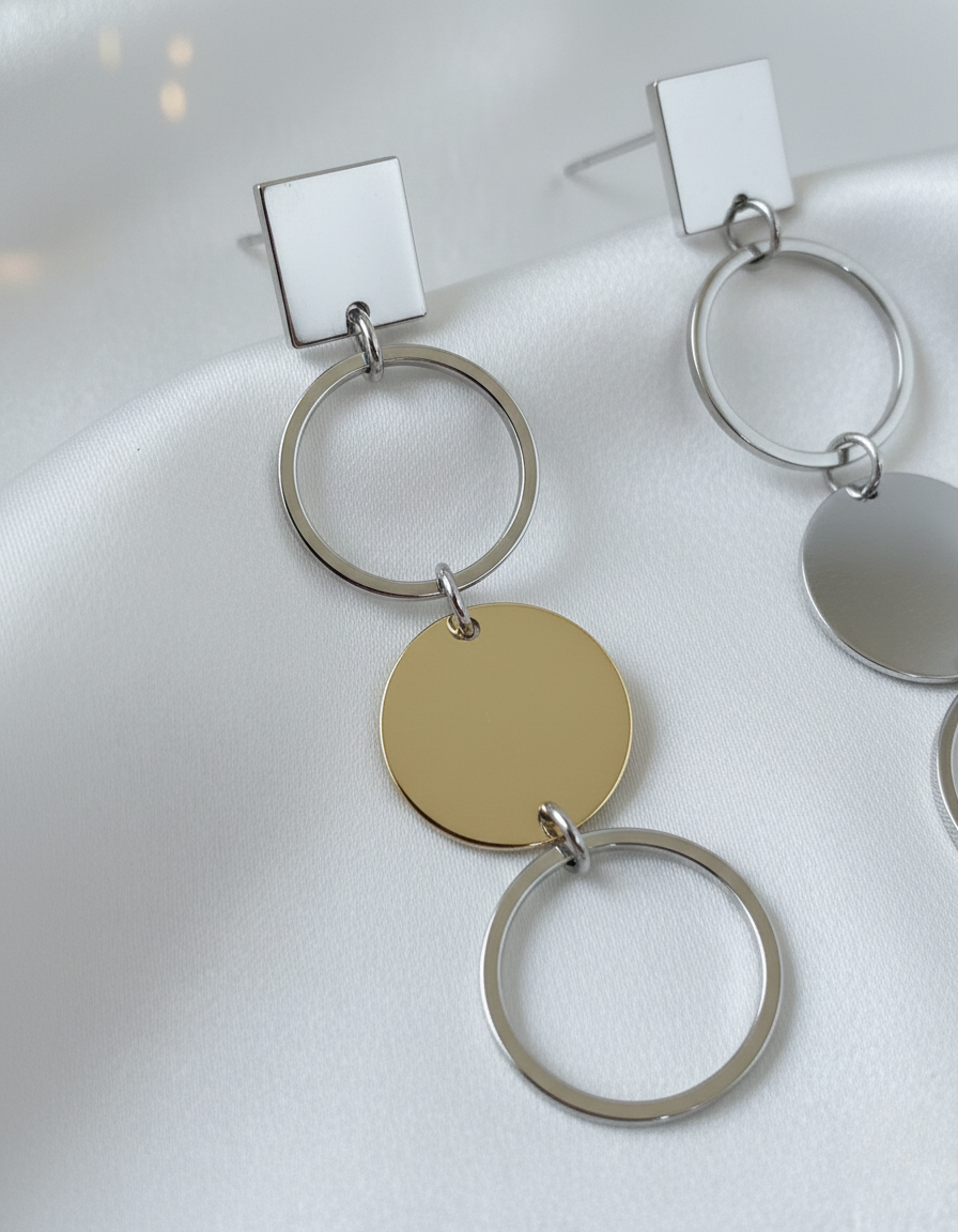 Silver Luxe Geometric Drop Earrings