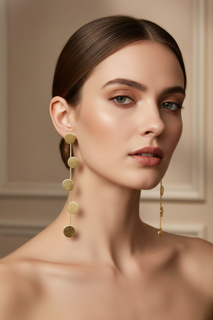 Gold Tone Disc Chain Drop Earrings