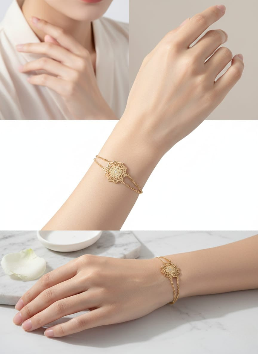 Elegant Gold Mandala Charm Adjustable Bracelet