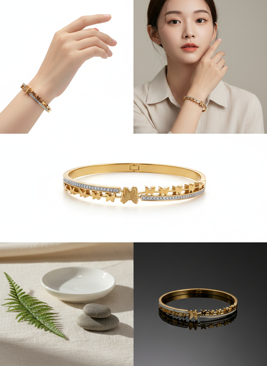 Elegant Korean Style Gold Butterfly Star Kada