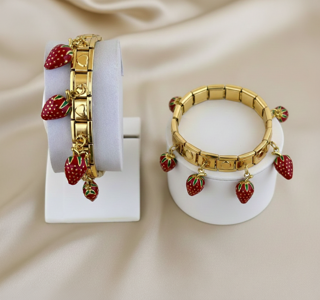 Strawberry Charm Gold plated Bracelet – Cute Korean Style