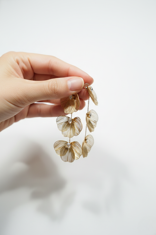 Korean Style Gold Floral Drop Earrings