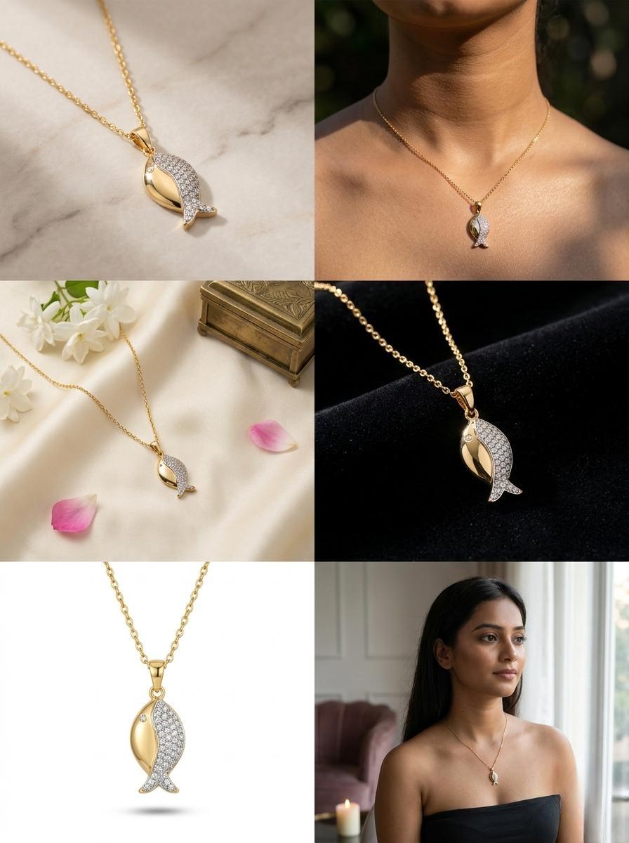 Elegant Gold Fish Pendant On Marble Surface