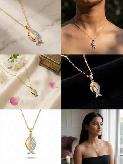 Elegant Gold Fish Pendant On Marble Surface