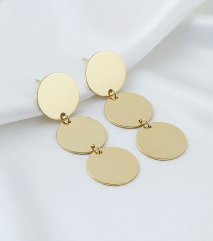 Gold Finish Triple Disc Drop Earrings for Women