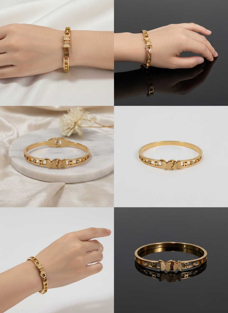 Elegant Korean Gold Butterfly and Star Kada