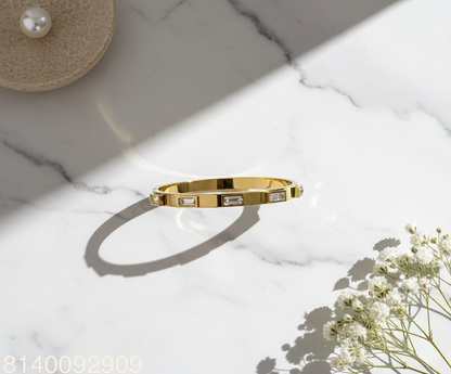 Radiant Crystal Bar Gold Plated Stainless Steel Korean Kada Bracelet