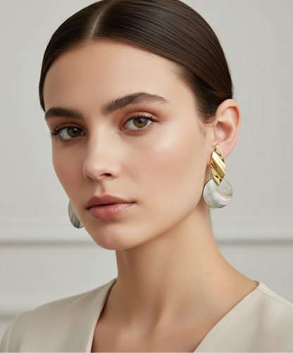 Gold Finish Abstract Shell Drop Earrings