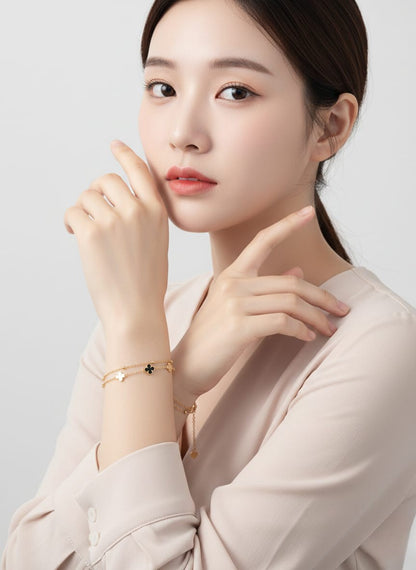 Elegant Gold Clover Charm Layered Bracelet
