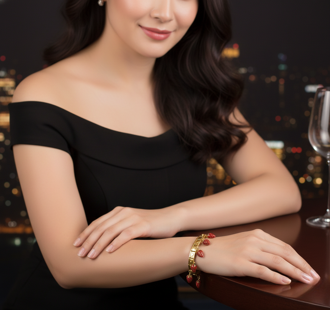 Strawberry Charm Gold plated Bracelet – Cute Korean Style