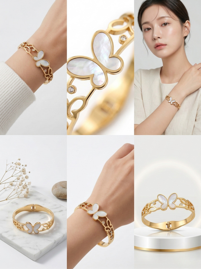 Elegant Gold Butterfly Kada With Marble Inlay