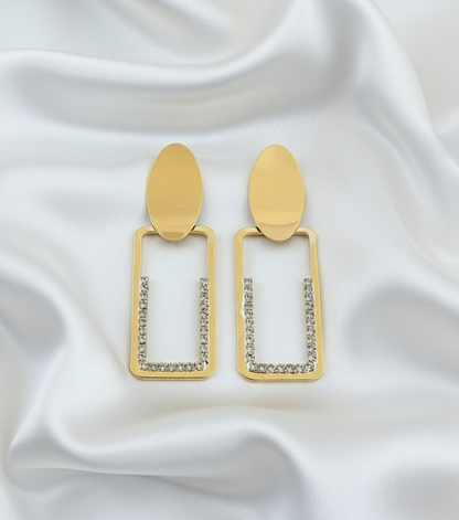 Gold Tone Crystal Rectangle Drop Earrings