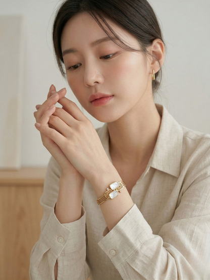 Elegant Korean Gold Kada with Mother-Pearl