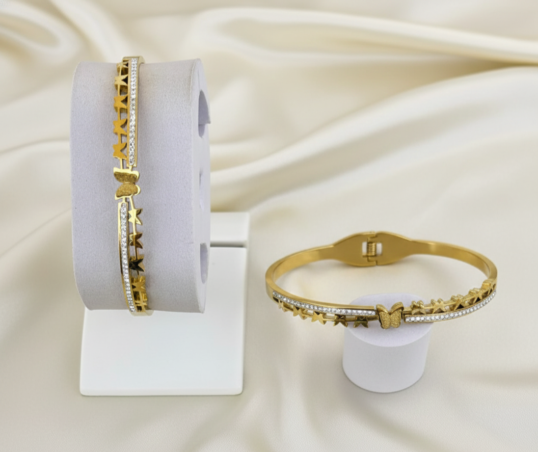 Star & Butterfly Gold Kada Bracelet for Women