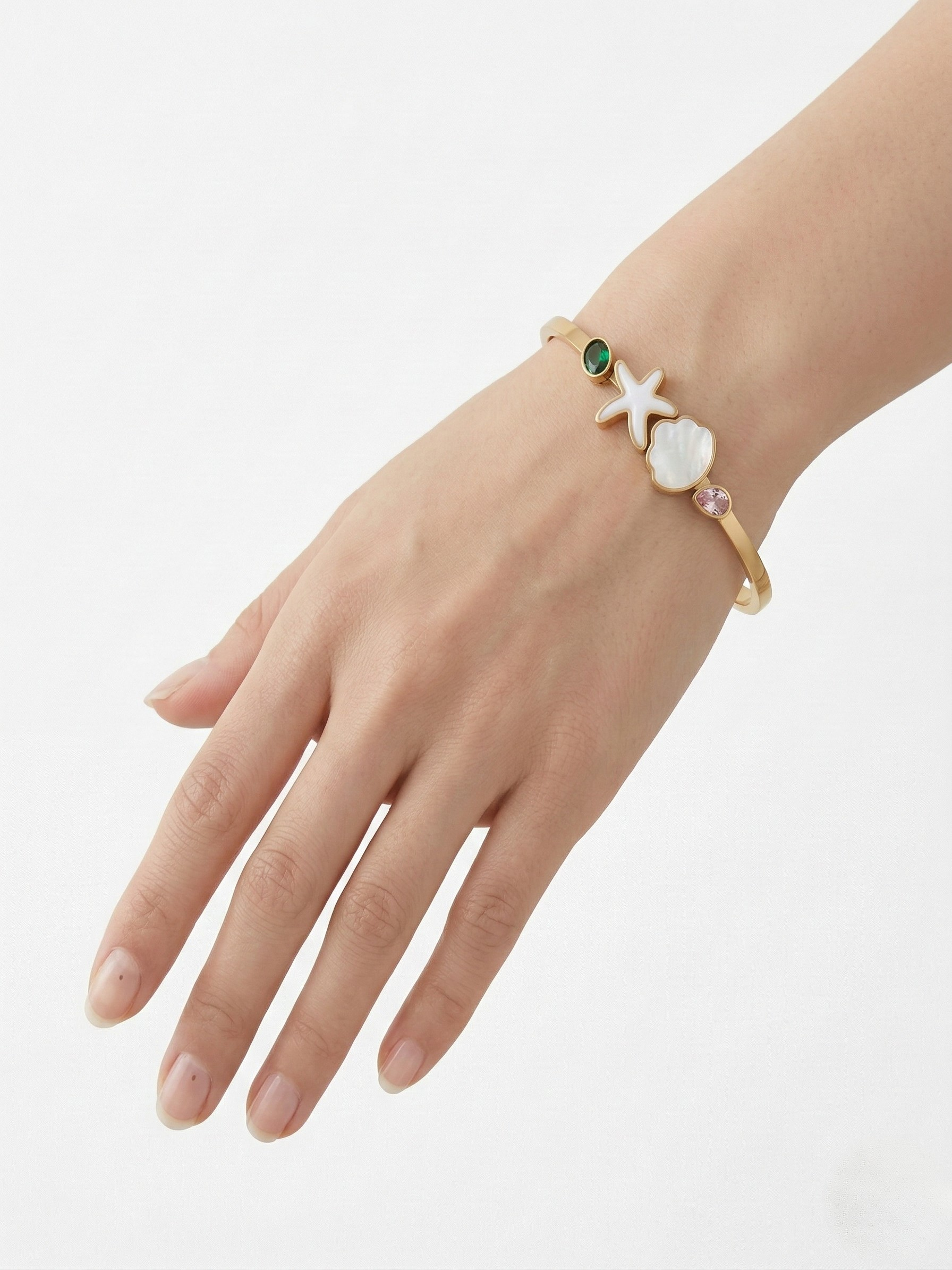 Elegant Gold Ocean-Themed Korean Style Bangl