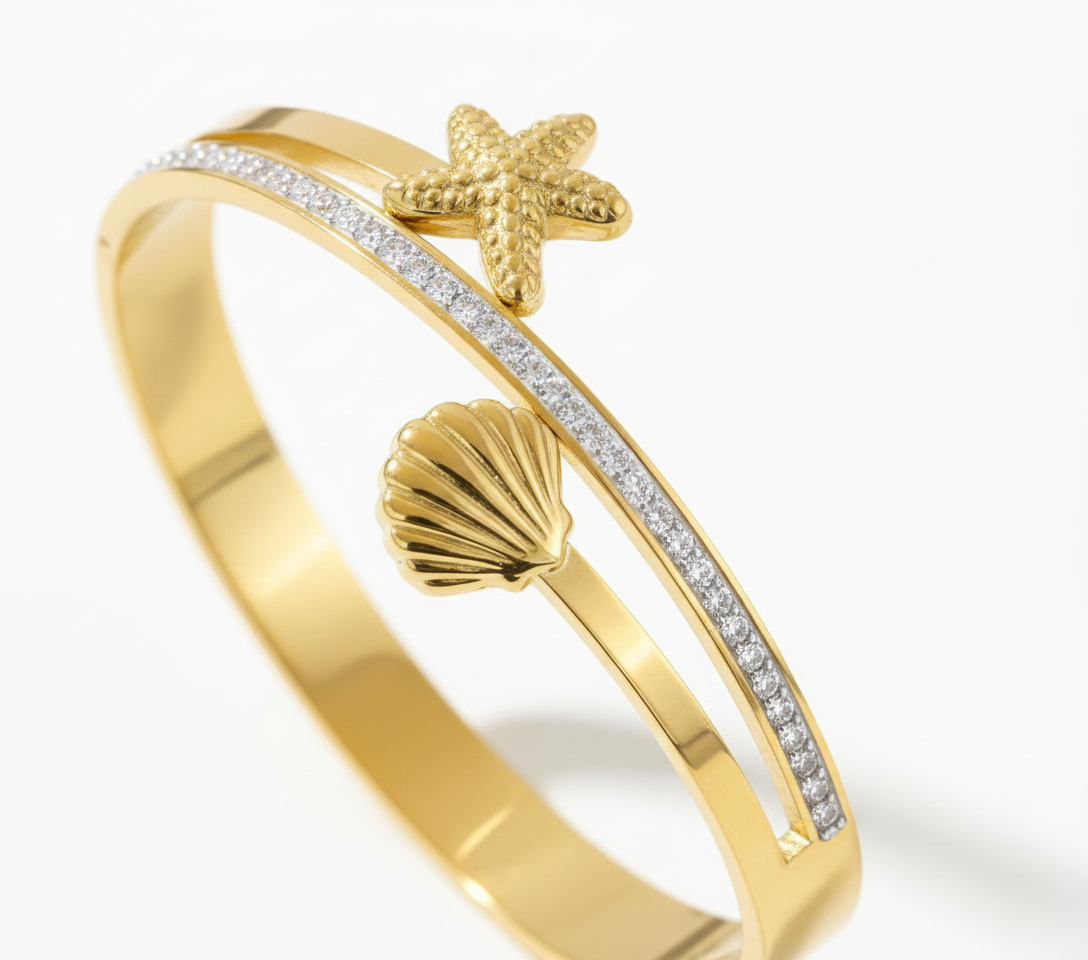 Diamond Studded Sleek Gold Plated Stainless Steel Kada Bracelet