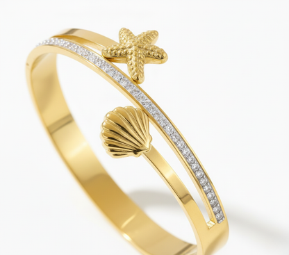 Diamond Studded Sleek Gold Plated Stainless Steel Kada Bracelet