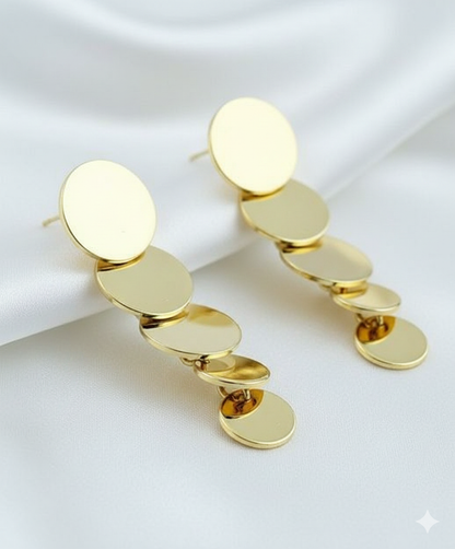 Gold Finish Cascading Disc Drop Earrings
