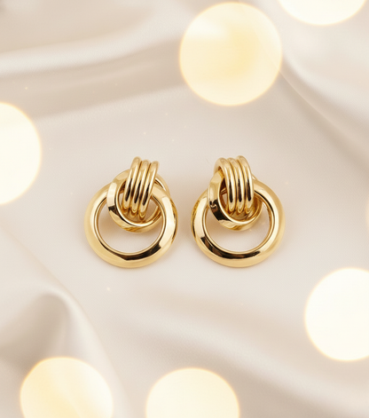 Gold Tone Interlinked Ring Stud Earrings