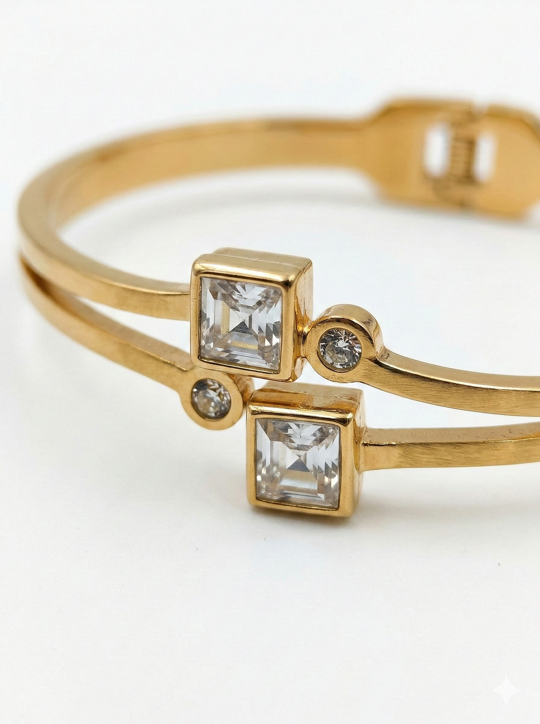 Elegant Gold Bangle with Square Crystal Accents