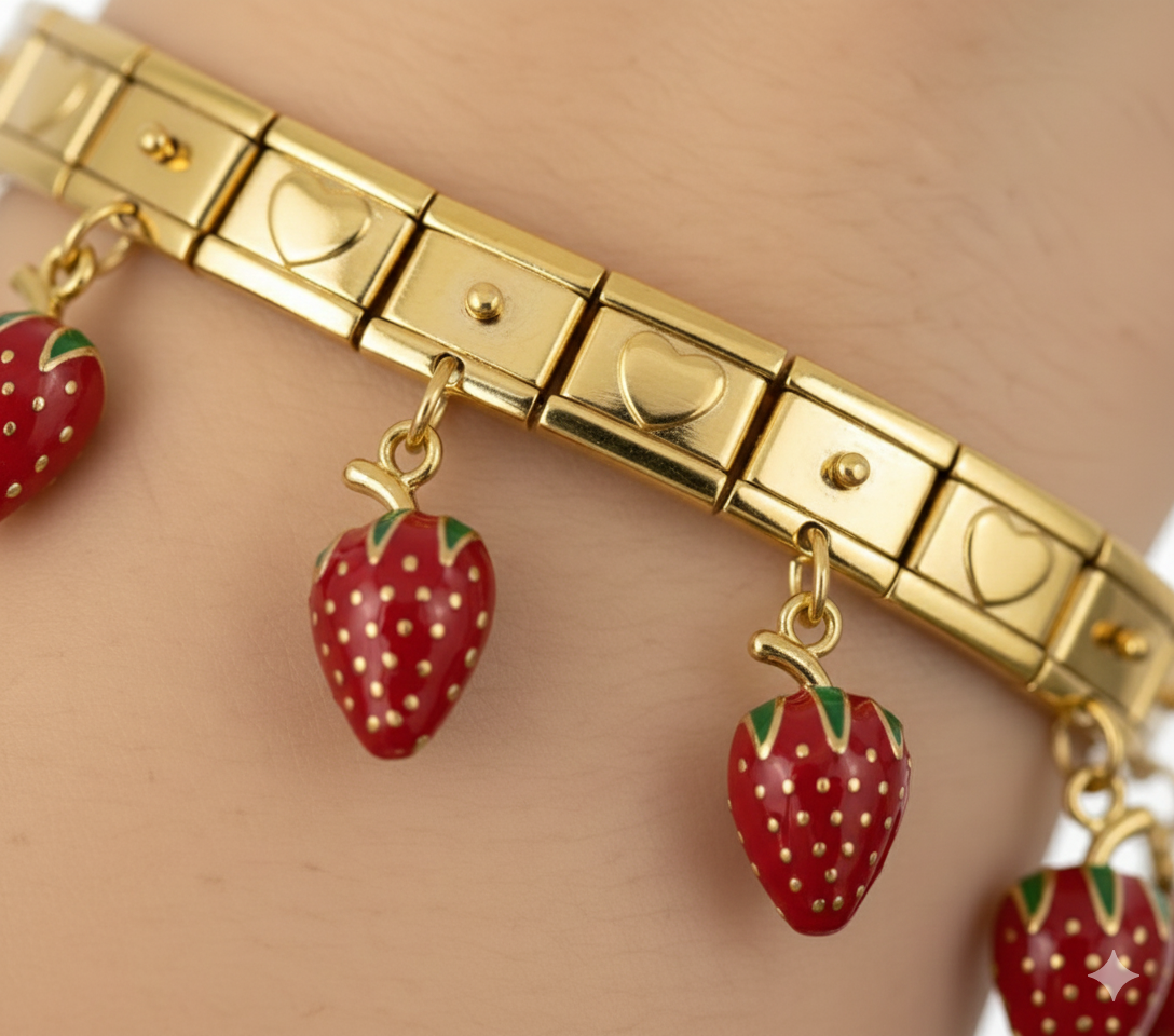 Strawberry Charm Gold plated Bracelet – Cute Korean Style