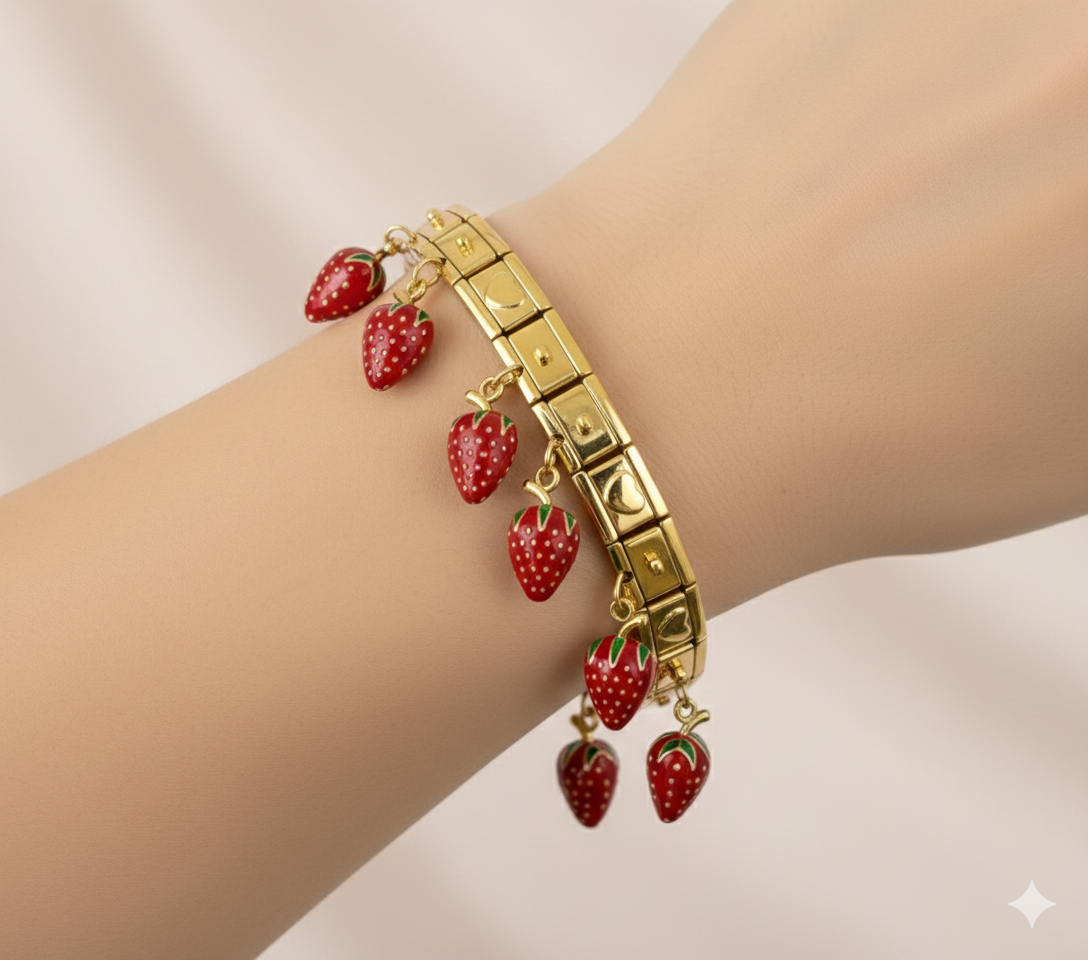 Strawberry Charm Gold plated Bracelet – Cute Korean Style