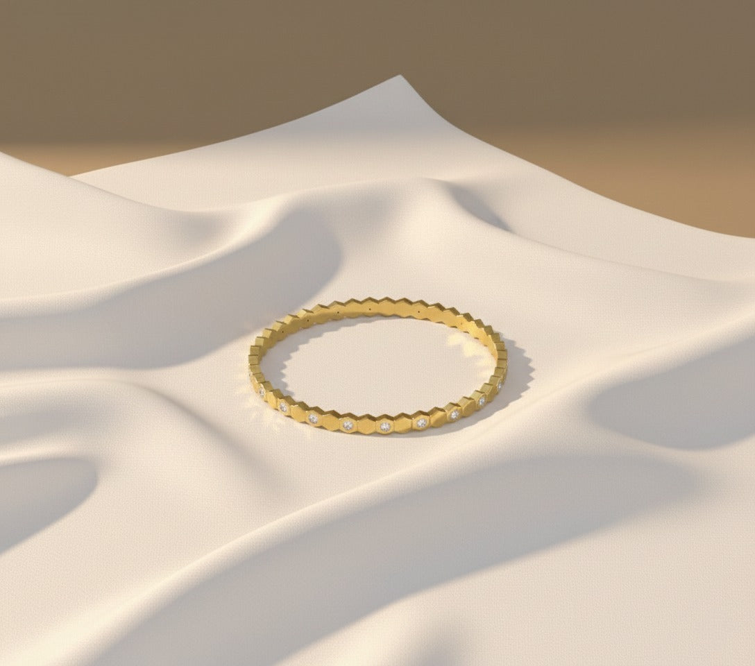 Diamond Studded Sleek Gold Plated Stainless Steel Kada Bracelet