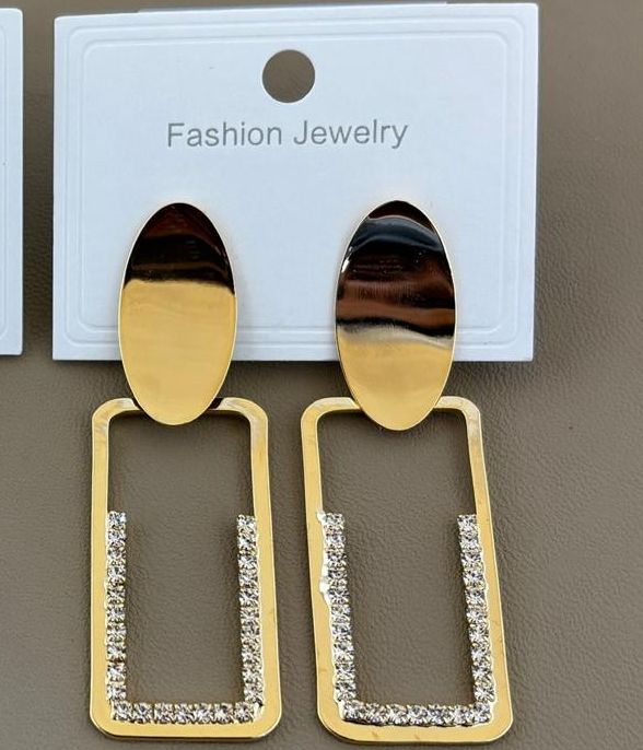 Gold Tone Crystal Rectangle Drop Earrings