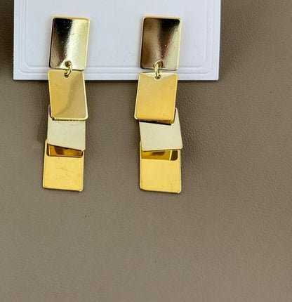 Gold Tone Layered Rectangle Drop Earrings