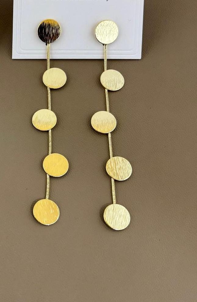 Gold Tone Disc Chain Drop Earrings