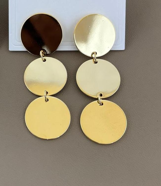 Gold Finish Triple Disc Drop Earrings for Women