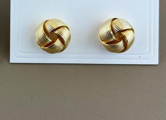 Gold Finish Textured Knot Stud Earrings