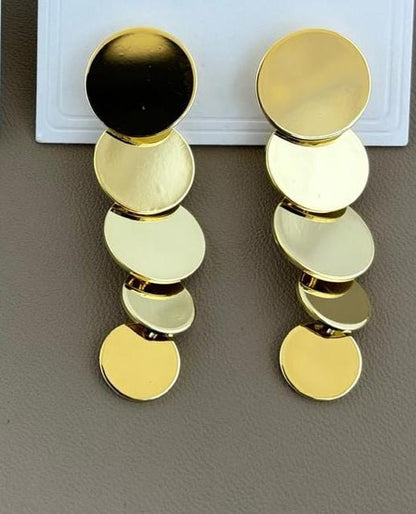 Gold Finish Cascading Disc Drop Earrings