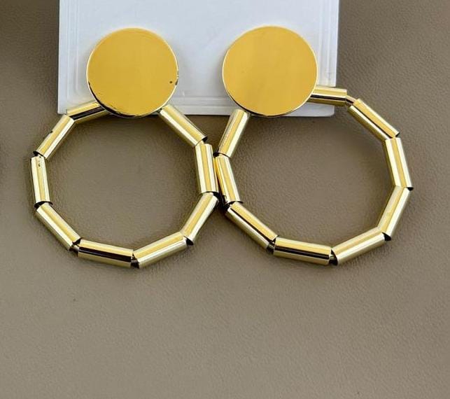 Gold Finish Beaded Hoop Drop Earrings