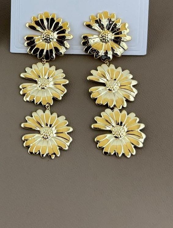Gold Finish Daisy Floral Drop Earrings